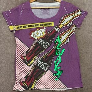 Coca-Cola Pop Art Graphic T Shirt Purple Retro Soda Large L